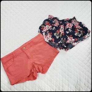 2 Pair Shorts Bundle Coral Lace Rewind & Floral Polka Dot Hot Kiss 11 / Large